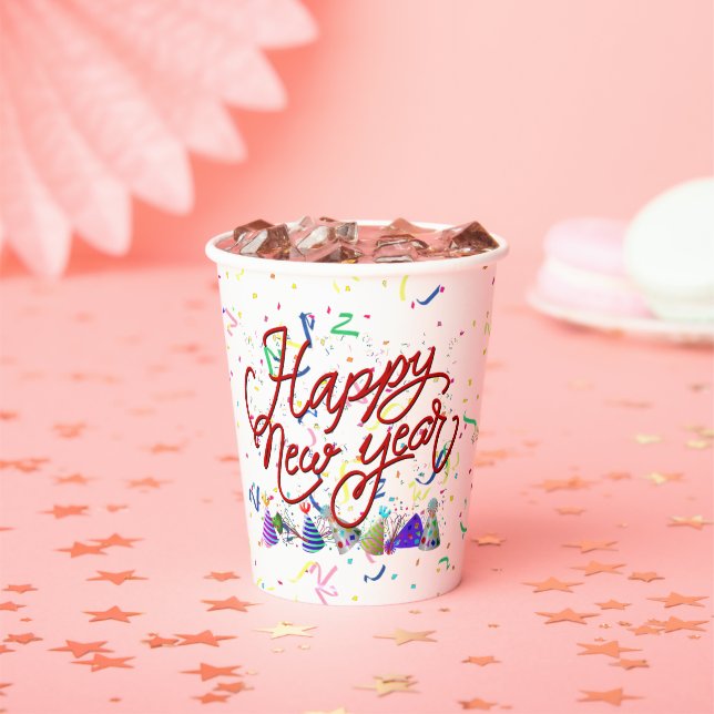 Happy New Year - Gold Text Paper Cups (Insitu)
