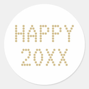 Happy New Year gold & white modern custom text Classic Round Sticker