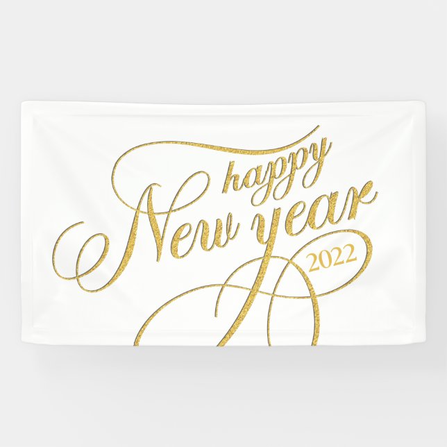 Happy New Year Gold & white Typography Banner (Horizontal)