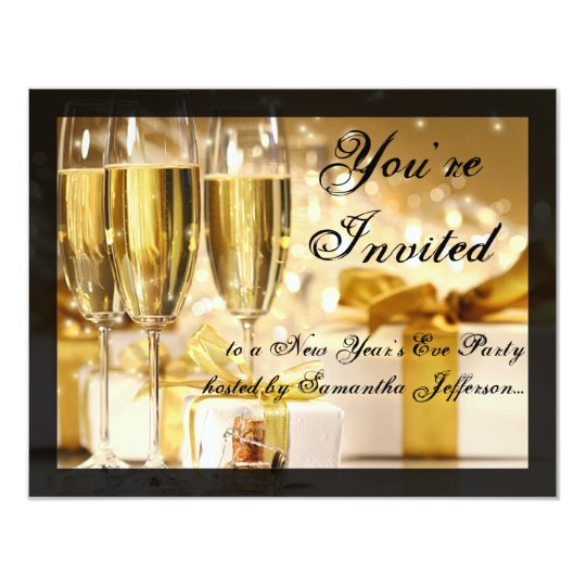 Happy New Year Golden Champagne Glasses Card