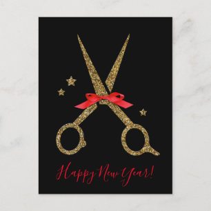 Happy New Year - Golden Hair SALON scissors Postcard