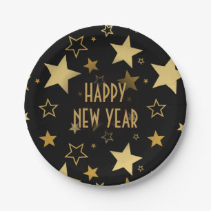 Happy New Year golden stars party paper plate