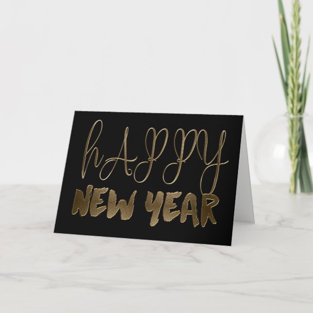 Happy New Year Golden Text Gold Typography Holiday Card (Front)