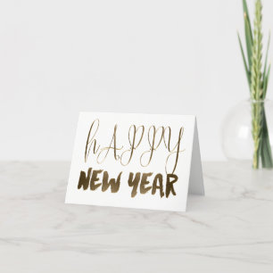 Happy New Year Golden Text Gold Typography Holiday Card