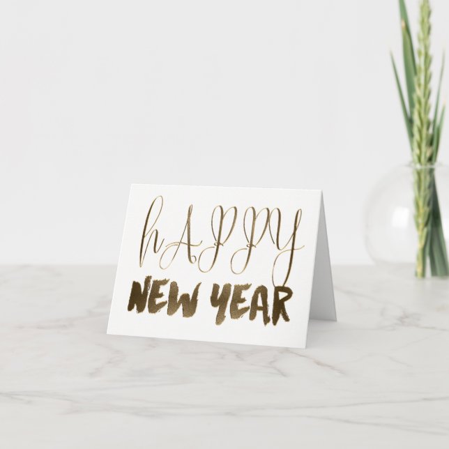 Happy New Year Golden Text Gold Typography Holiday Card (Front)