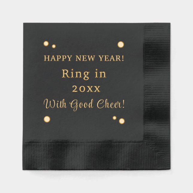 Happy New Year Good Cheer Year Polka Dots Foil Napkins (Front)