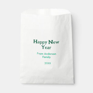 Happy new year green add family name year simple favour bags