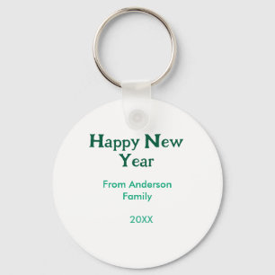 Happy new year green add family name year simple key ring