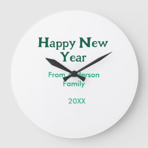 Happy new year green add family name year simple  large clock