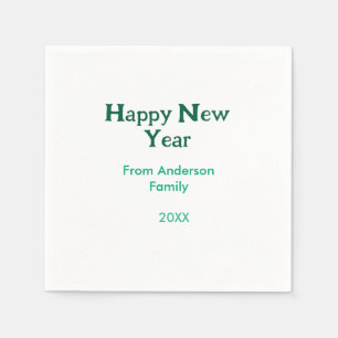 Happy new year green add family name year simple napkin