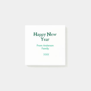Happy new year green add family name year simple post-it notes