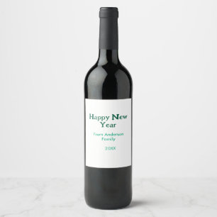 Happy new year green add family name year simple wine label