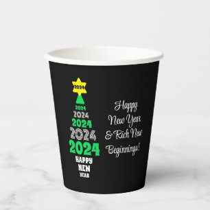Happy New Year Green and White Tree Festive Fun Paper Cups