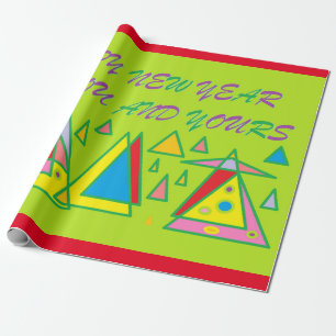 Happy new year green red purple design wrapping paper