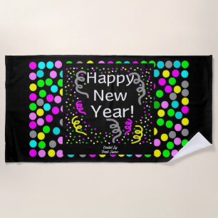 Happy New Year Greetings Beach Towel