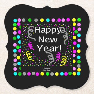 Happy New Year Greetings Bracket Paper Coaster