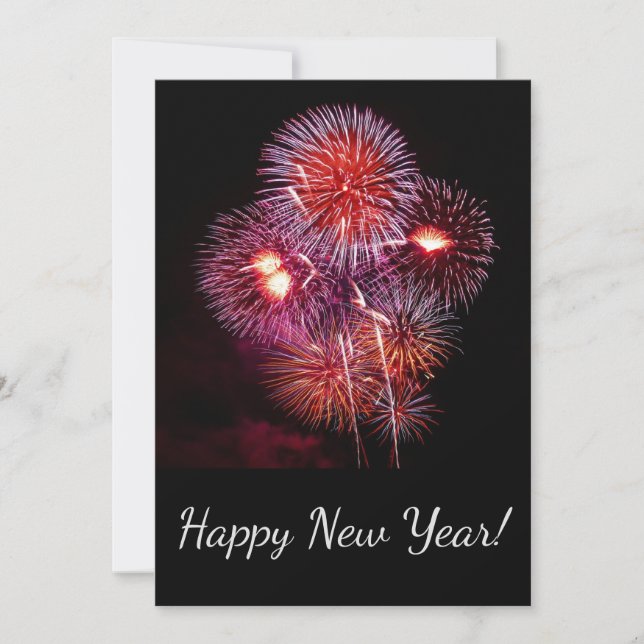 Happy New Year Greetings Fireworks Celebrate Holiday Card (Front)