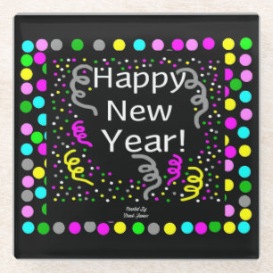 Happy New Year Greetings Glass Coaster