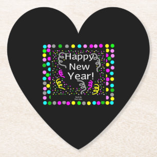 Happy New Year Greetings Heart Paper Coaster