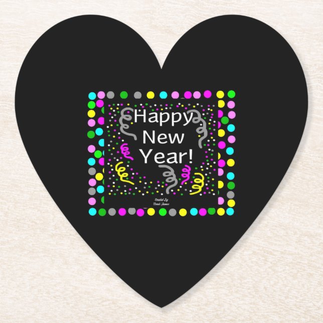 Happy New Year Greetings Heart Paper Coaster (Front)