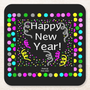 Happy New Year Greetings Paper Coaster