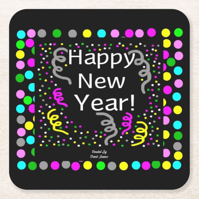 Happy New Year Greetings Paper Coaster (Front)