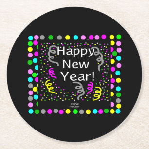 Happy New Year Greetings Round Paper Coaster