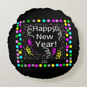 Happy New Year Greetings Round Throw Pillow