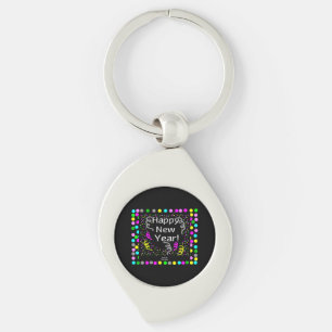 Happy New Year Greetings Swirl Keychain