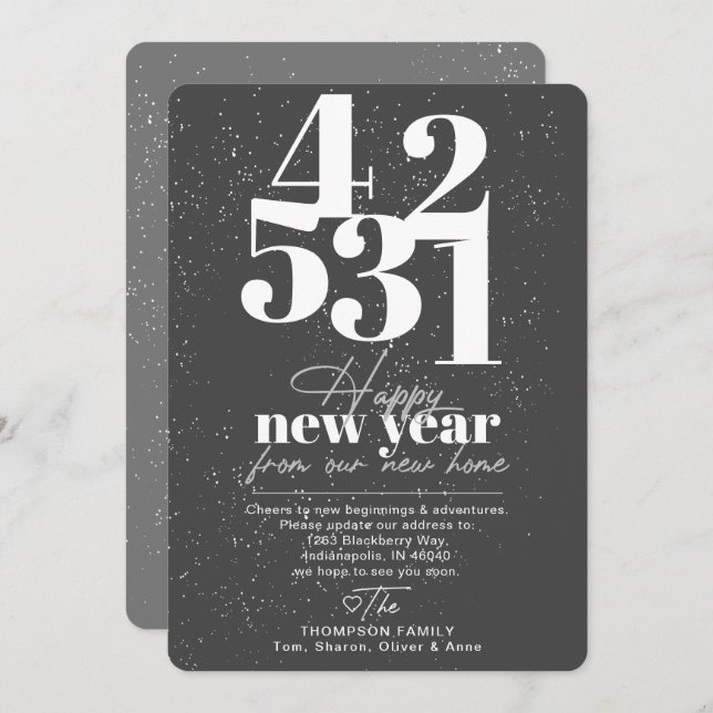 Happy New Year Grey Countdown Moving Announcement (Front/Back)