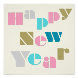 Happy New Year Groovy Retro Multicolor Party Poster