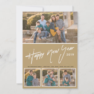 Happy New Year Handwritten   Four Photos Holiday Card