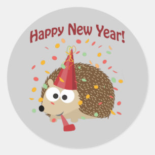 Happy New Year Hedgehog! Classic Round Sticker
