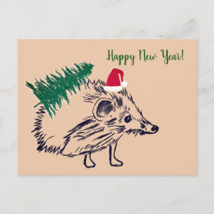Happy New Year Hedgehog Postcard