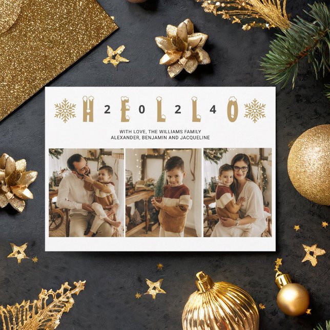 Happy New Year Hello 2024 elegant minimalist gold Holiday Card (Creator Uploaded)