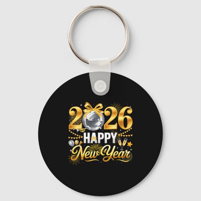 Happy New Year Hello 2026 Party Disco Ball Coquett Key Ring (Front)
