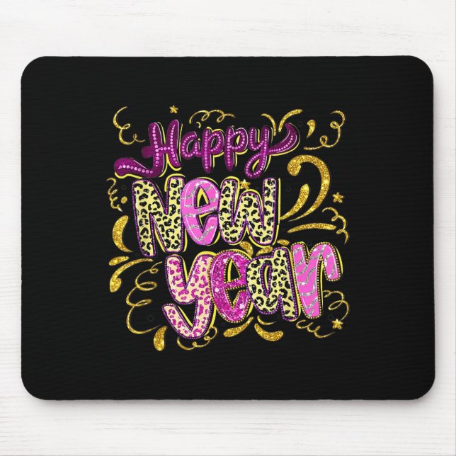 Happy New Year Hello 2026 Retro Leopard  Mouse Mat (Front)
