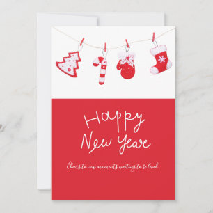 Happy New Year Holiday Card Red White Christmas