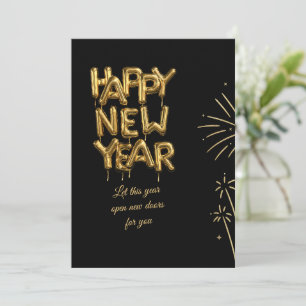 Happy new year holiday cards black gold shine