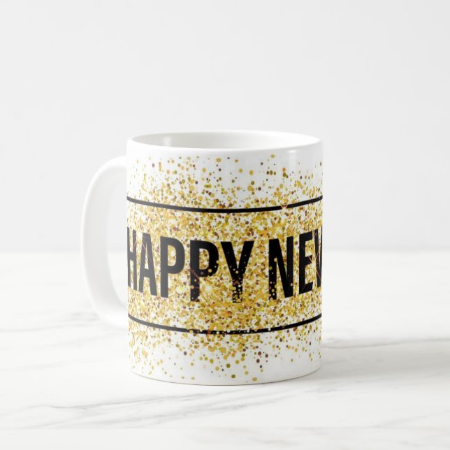Happy New Year Holiday Gold Glitter fun party mug (Front Left)