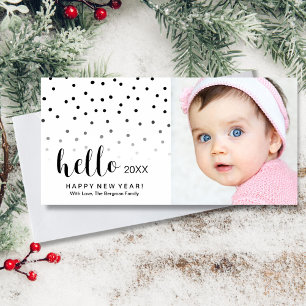 Happy New Year Holiday Photo Modern Dots Hello Card