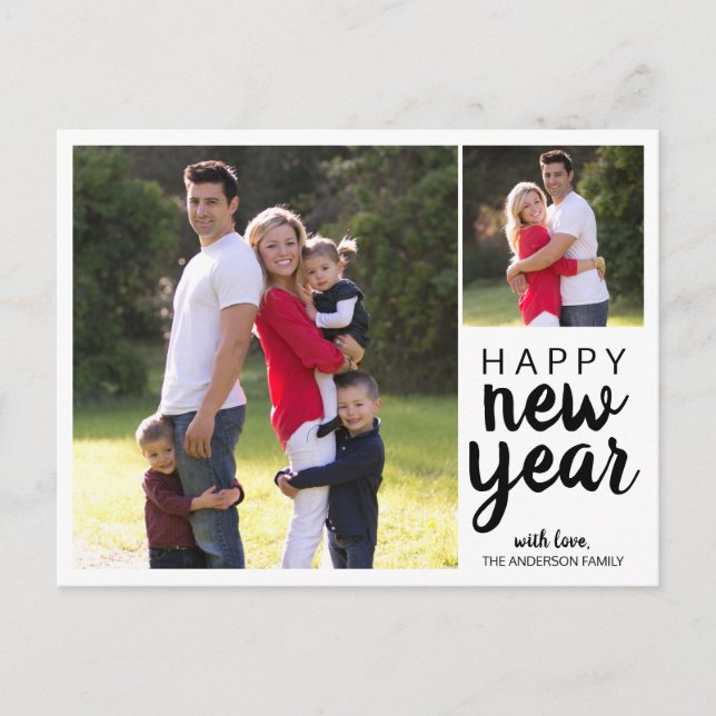 Happy New Year Holiday Photo Simple Modern Script (Front)