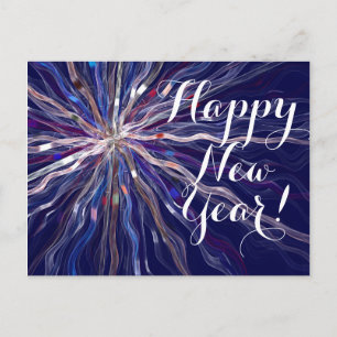 "Happy New Year" Holiday Star Ribbon Postcard