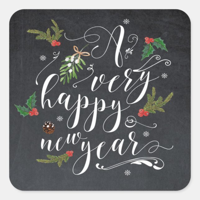 happy new year holiday sticker label holly (Front)