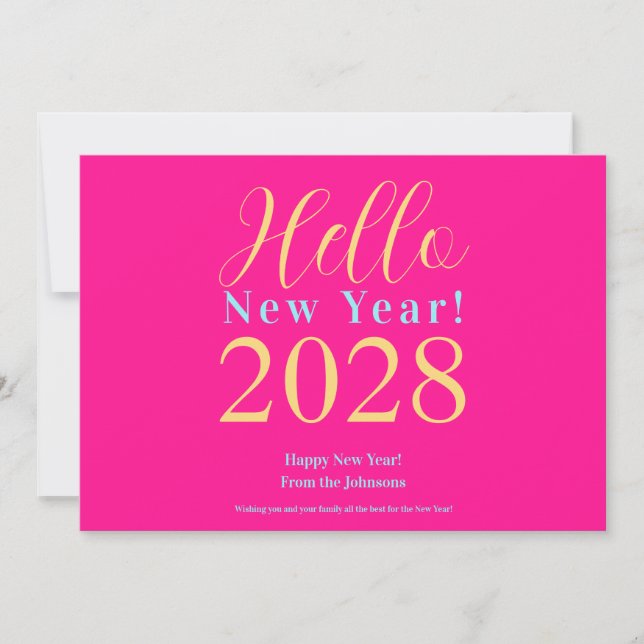 Happy New Year Hot Pink New Year's Eve Holiday Card (Front)