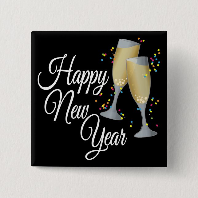 Happy New Year I Champagne Glasses 15 Cm Square Badge (Front)