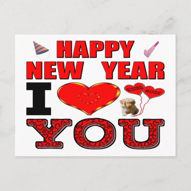 Happy New Year I Love You Holiday Postcard (Front)