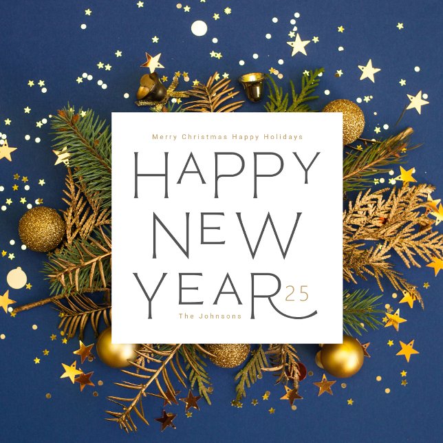 Happy New Year in grey handwritten text Holiday Ca (Creator Uploaded)