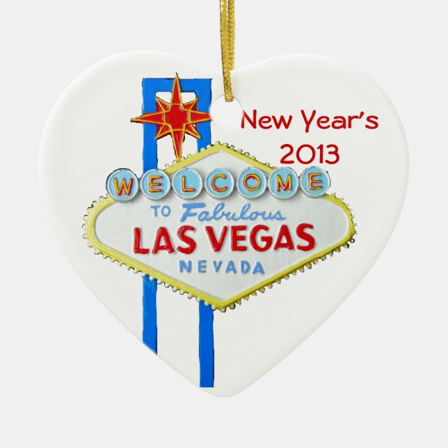 Happy New Year in Las Vegas Ceramic Tree Decoration (Front)