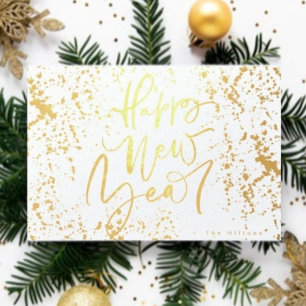 Happy New Year in Real Foil handwritten text Foil Card